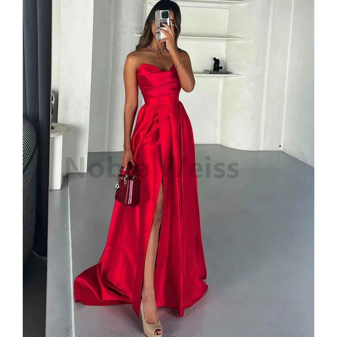 サテン恋人 A ラインイブニングドレスセクシーなウエディングドレスロングフォーマルパーティードレスカスタマイズ