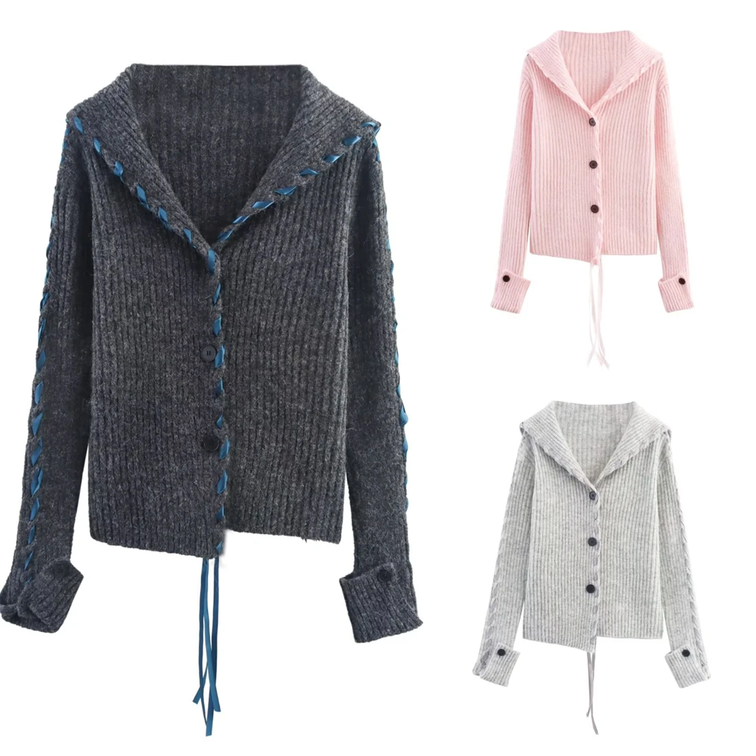 

Women's Asymmetrical Knitted Cardigan Top Fashion Ribbon Decorated New Style Casual Warm Knitwear for Ladies