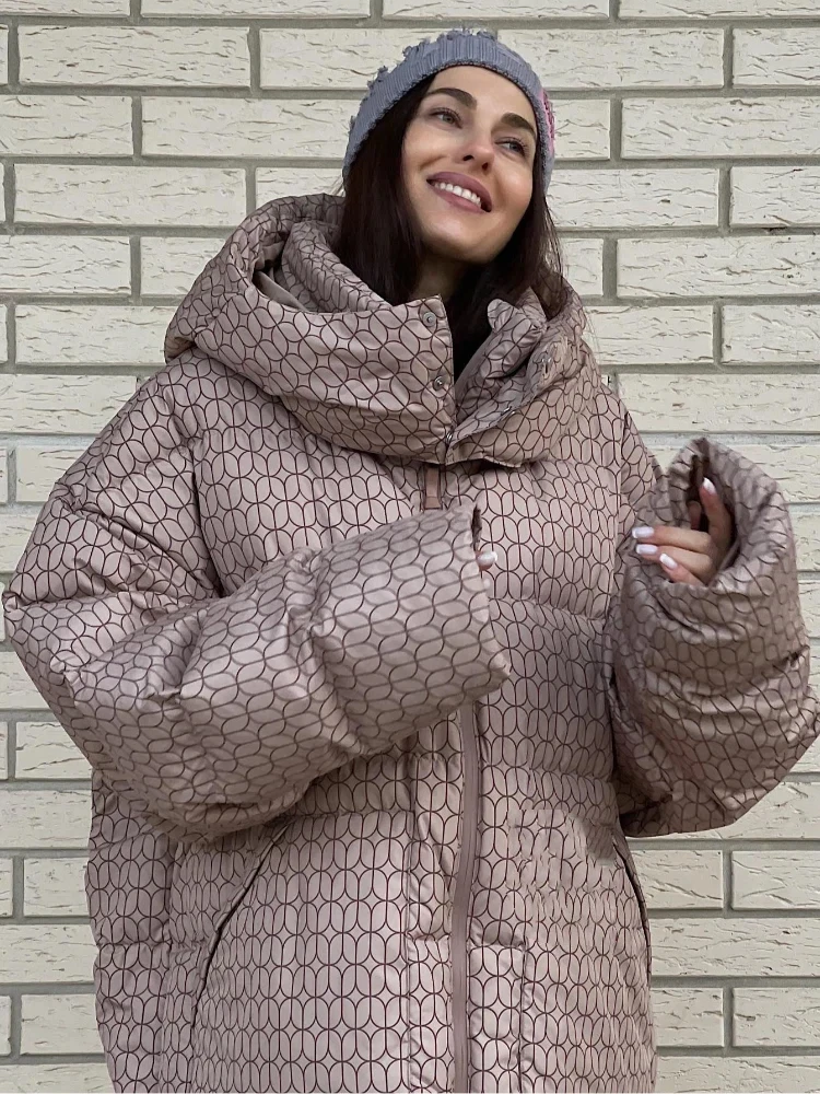 

Пышные женские зимние пальто с принтом, повседневные парки с капюшоном и карманами на молнии, стеганые куртки, винтажная легкая женская новая верхняя одежда