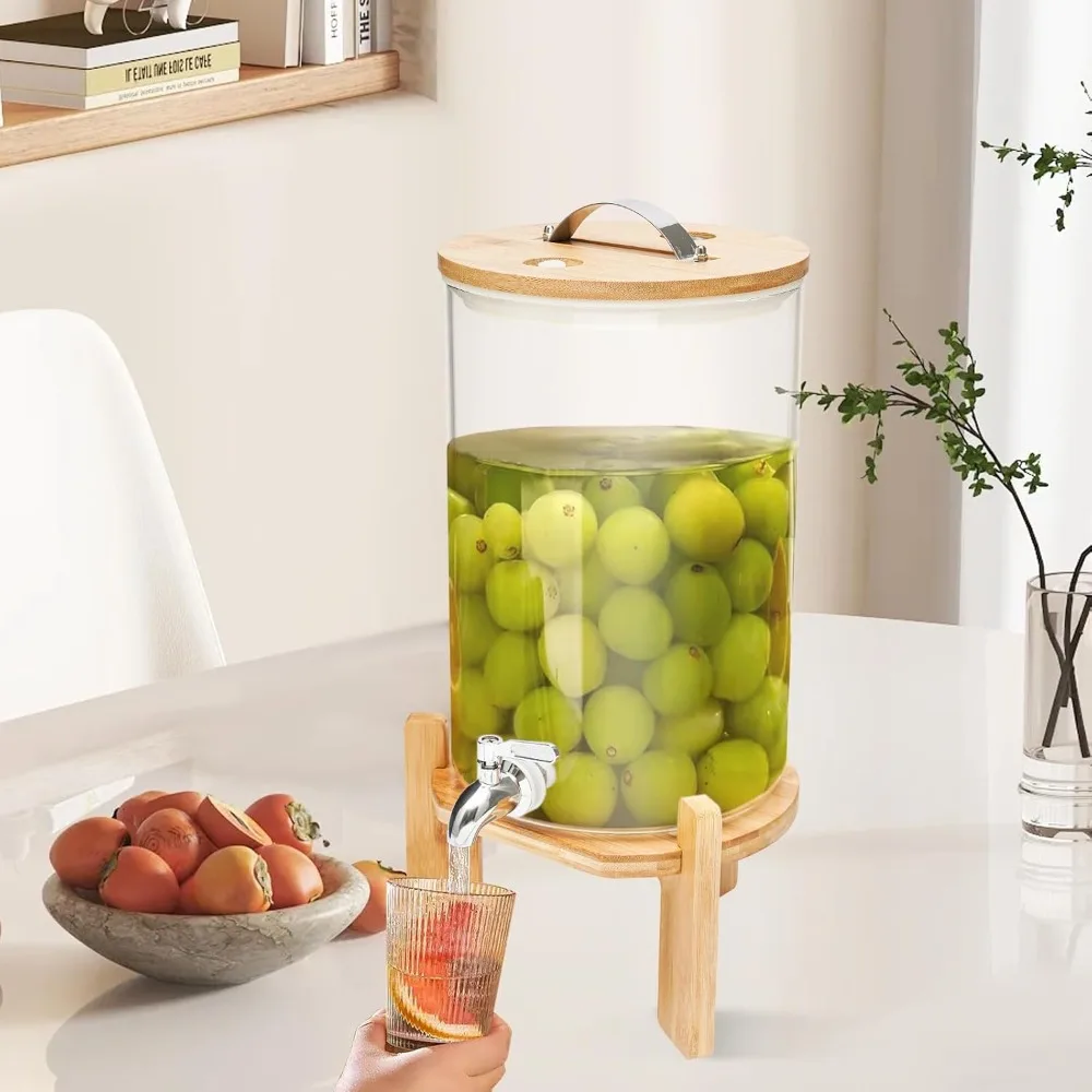 

Drink Lemonade Dispensers Jar Glass Beverage Dispenser with Stand + Lid + Spigot Portable Stable Cold Glass Beverage Dispenser