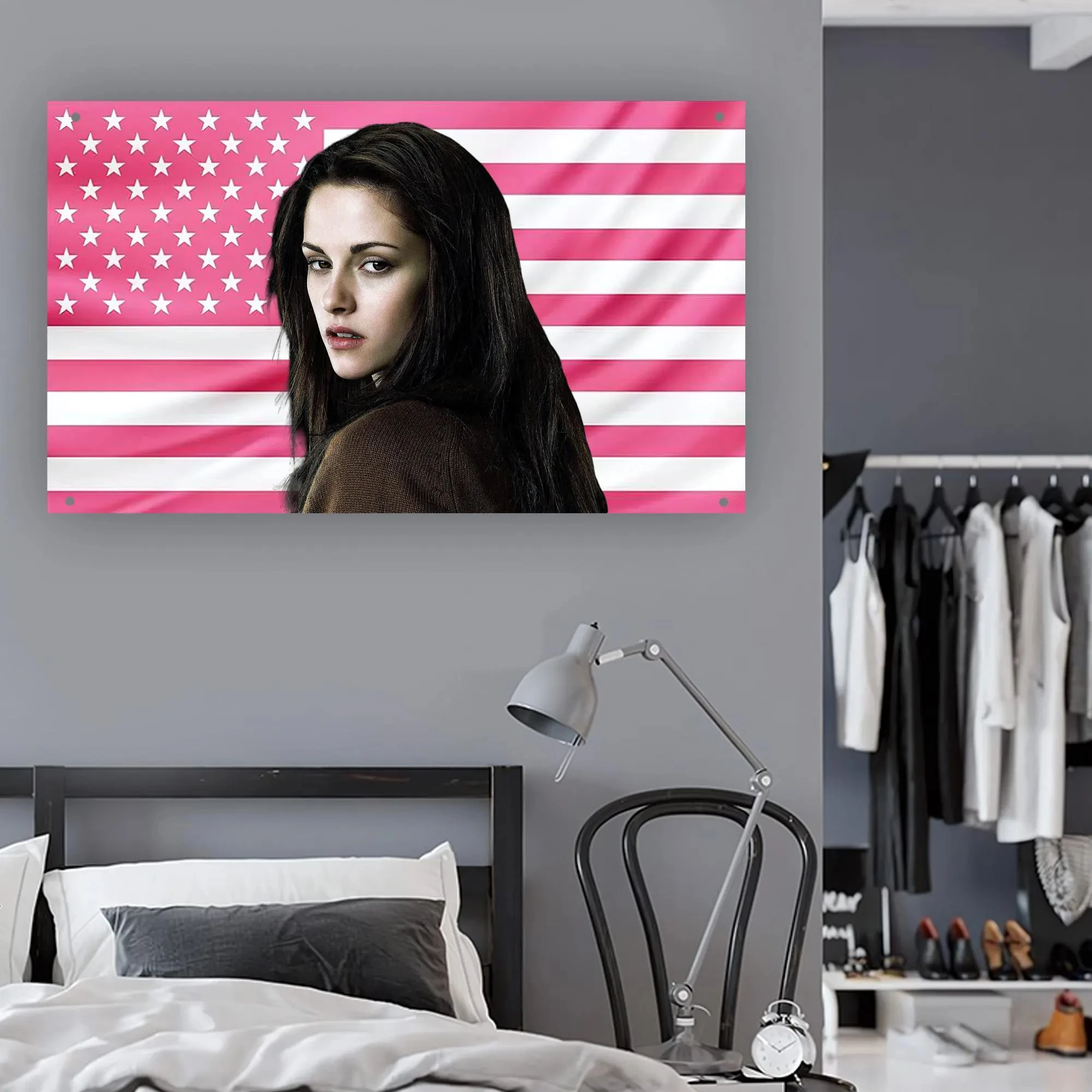 Bella Swan Pink USA Flag Kristen Stewart Twilight Tapestry Aesthetic Vampire Saga Wall Decor for Room