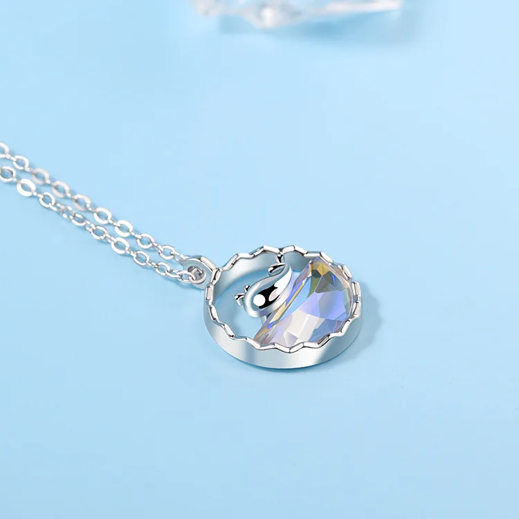 New Fashion Sweet Whale 925 Sterling Silver Brilliantly Coloured Blue Sea Animal Clavicle Chain Pendant Necklaces MS015