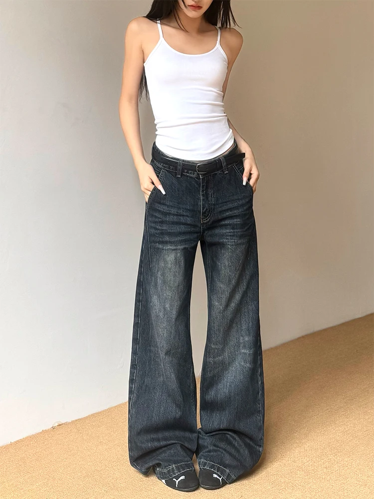 

Широкие джинсы с низкой талией, мужские повседневные свободные джинсовые брюки прямого кроя с заниженной талией, винтажные удобные брендовые брюки DonCry