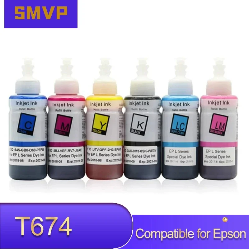 

674 T674 Refill Eco Inkjet Ink Premium Color Compatible Bulk Bottle Water Based for Epson L805 L850 L1800 Printer