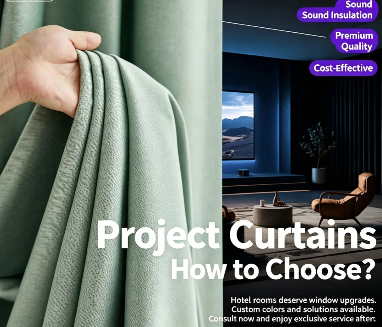 Double Sided Linen Blackout Curtains, Noise Reducing Thermal Window Drapes for Bedroom, Dormitory, Factory & Hotel