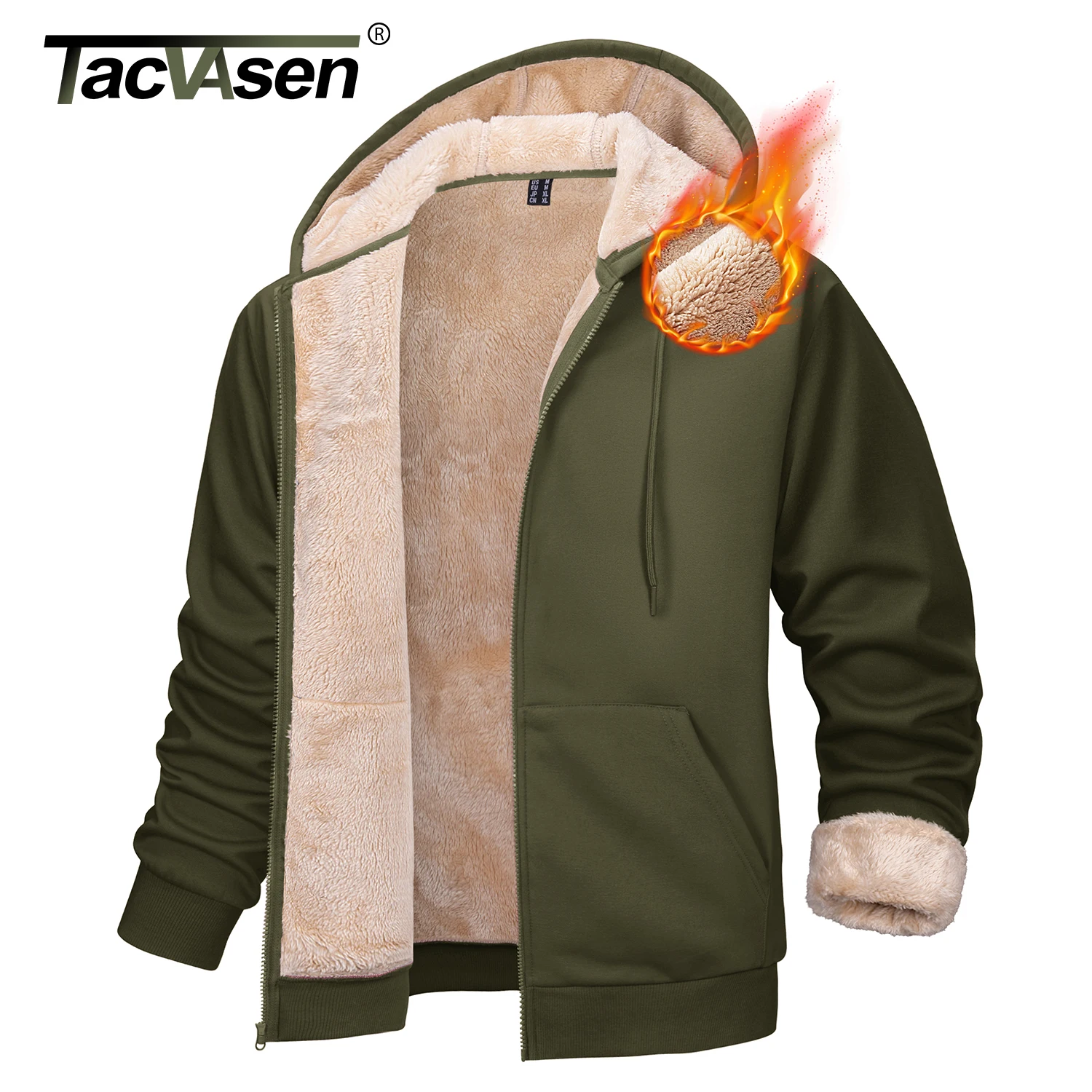 

TACVASEN Men's Zip Up Hoodie Sherpa Lined Hooded Sweatshirt Winter Heavyweight Hoodies Warm Thick Fleece Jacket Casual Outwear