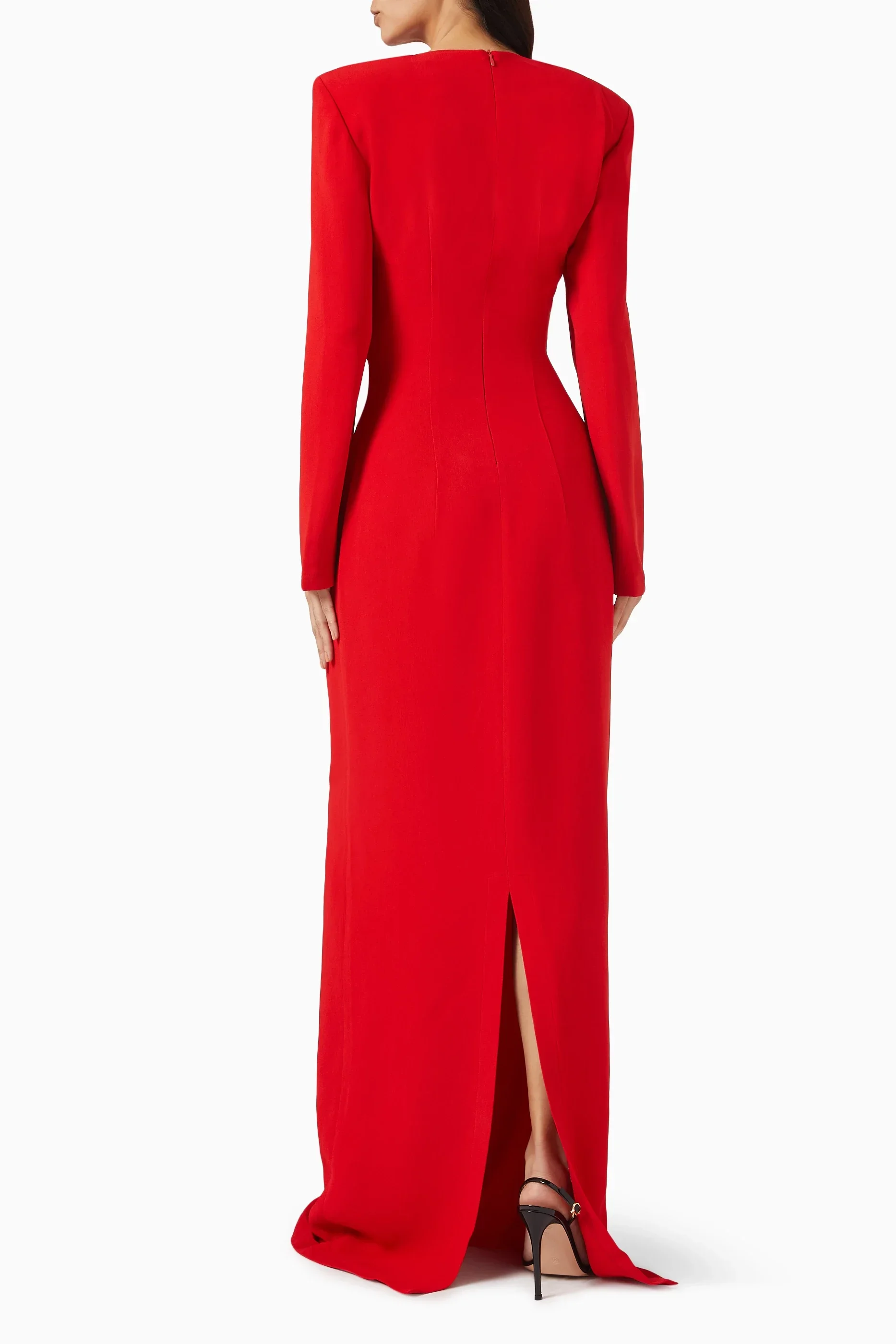 Vestido de fiesta rojo para mujer, suave, cómodo, Sexy, manga larga, cuello en V, corte Maxi largo, cumpleaños, celebridad, noche, vestidos de gala de una pieza