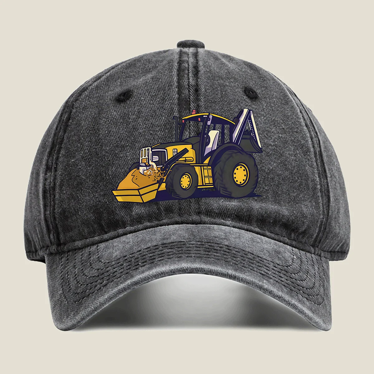 Bulldozer-Construction-Vehicle-Baseball-Cap-Washed-Cotton-Adjustable-Sun-Protection-Cap-for-All-Seasons