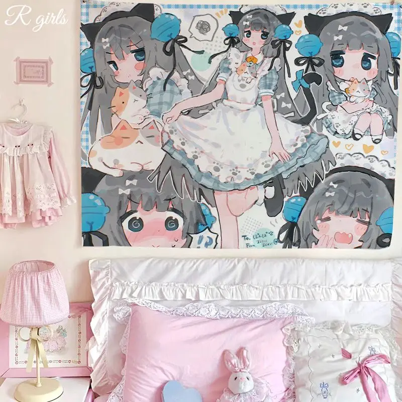 Ins japanische süße Mädchen Hintergrund Wandbehang Tuch Cartoon niedlich Schlafzimmer Zimmer Dekoration Hintergrund Tuch Wandteppich