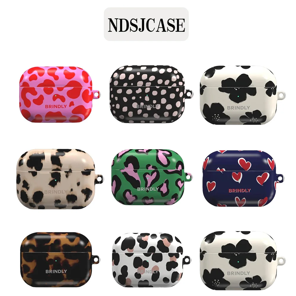 Image of Inky Blossom Dotty Mood Stoßfeste Schutzhülle aus glänzendem HD-Hartplastik für AirPods Kopfhörer 1 2 3 Pro Pro2 mit Metallhaken.