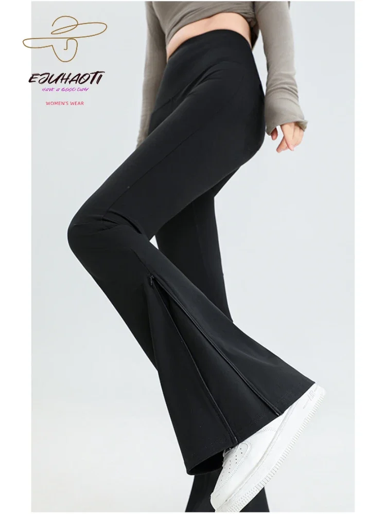 Pantalon Micro évasé pour femmes, nouvelle mode, fermeture éclair à la cheville, taille haute, Leggings fins, Slim, extensible, pantalon solide