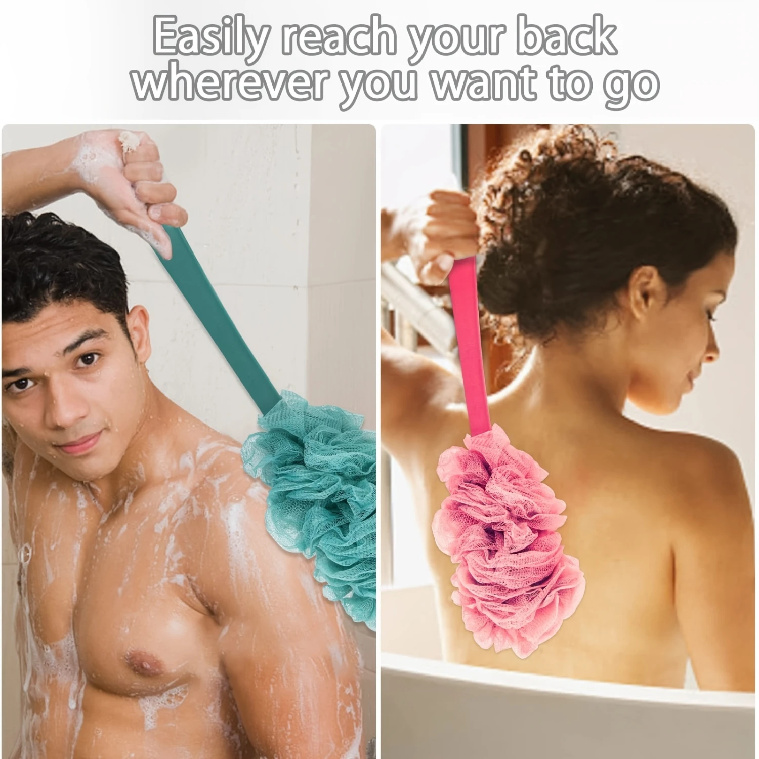 

Easy Reach Long Handle Loofah Shower Brush for Gentle Exfoliation - Fragrance Free - Convenient Back Scrubber Scalp scrubber