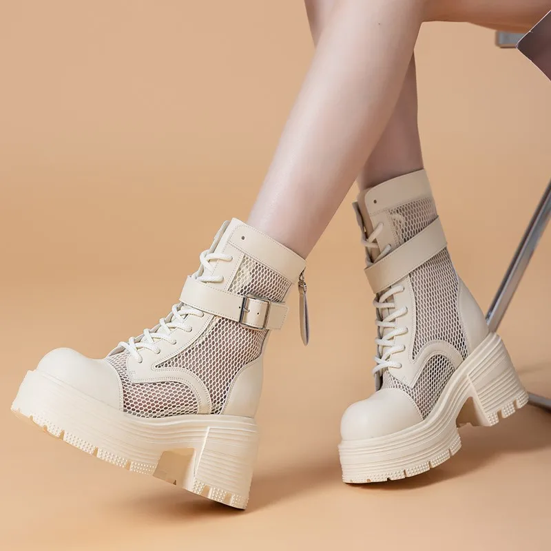 DIMANYU Women's Summer Boots High Heel 2025 New Platform Mesh Boots Women 9cm Heel High Breathable Women's Ankle Boots