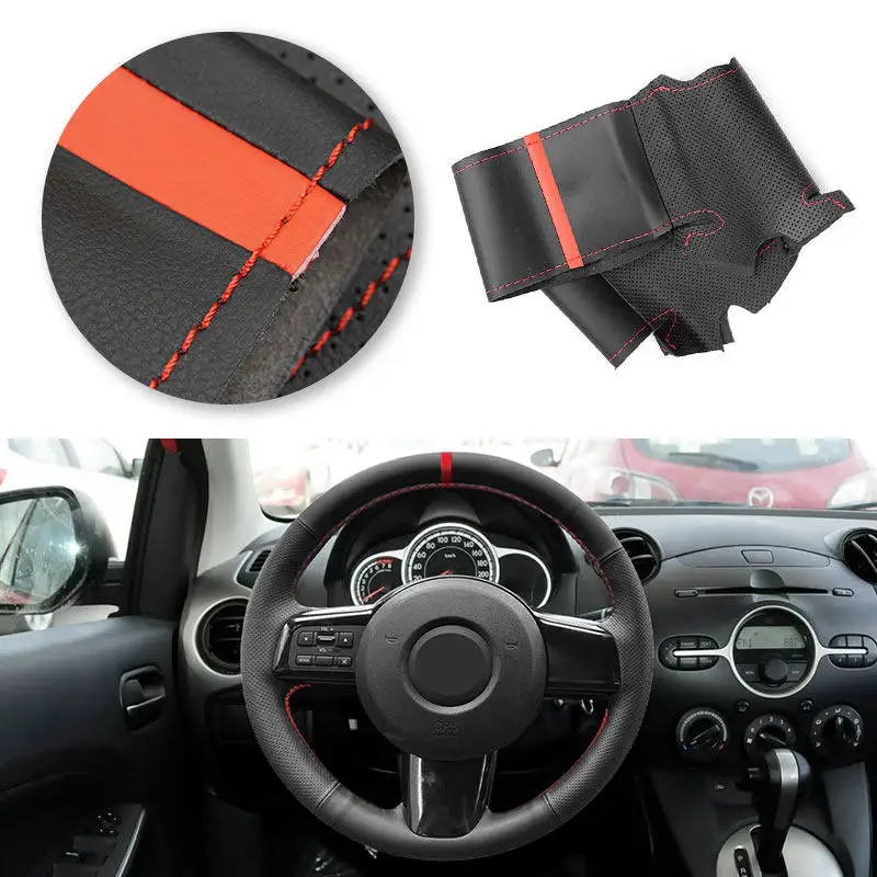 

Hand Braid Car Interior Accessories Steering Wheel Cover Microfiber Leather Trim For Mazda 2 2007 2008 2009 2010 2011 2012
