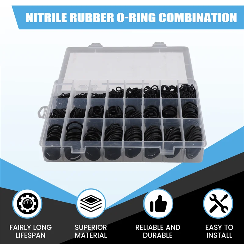 1200Pcs O 링 씰링 와셔 검정색 고무 O-링 배관 가스켓 내유성 고온 Oring Kit-AT64