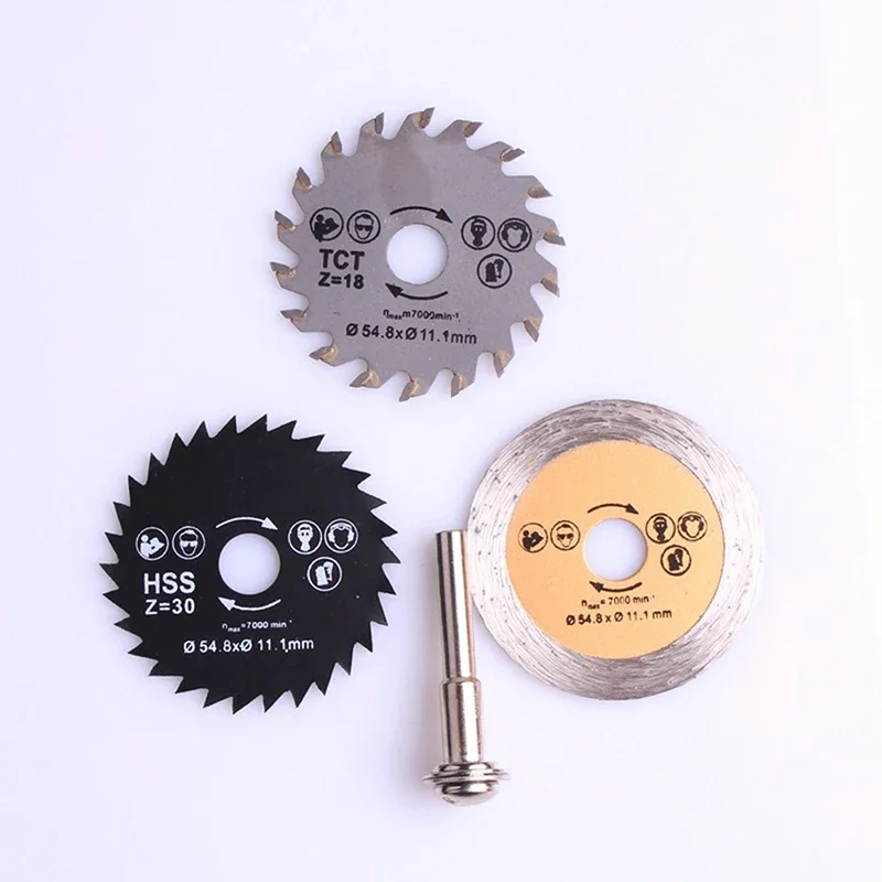 1/3pcs HSS Circular Saw Blades Home DIY Rotary Tool Cutting Disc Out Diameter 54.8mm Mini Parts for Wood Cutting Mandrel