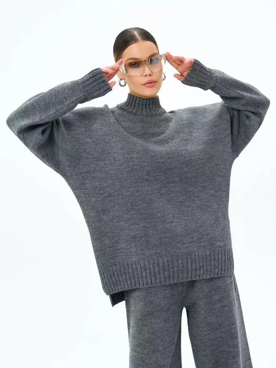 know dreamAutumn and winter warm sweater loose plus size fat MM knitted sweater pullover solid color sweater women's fashion