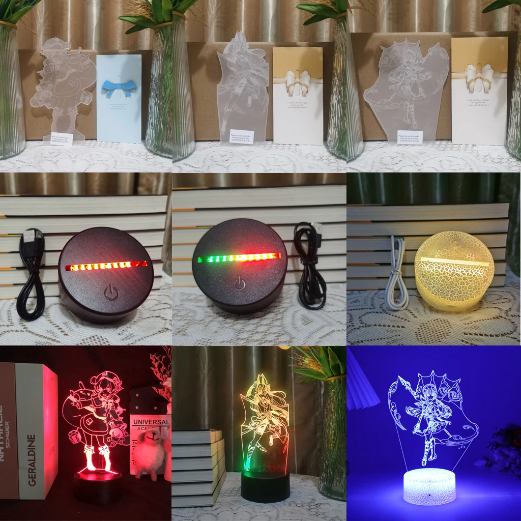 New Genshin Impact Game Figure Acrylic Board Luminous Base For Kid Home Bedroom Night Light Anime Led Lamp Christmas Decor Gift