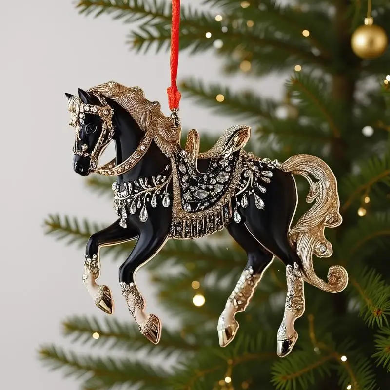1 قطع 2D الاكريليك الحصان سيارة مرآة الرؤية الخلفية قلادة سحر شجرة عيد الميلاد زخرفة حفلة السنة الجديدة شنقا الديكور