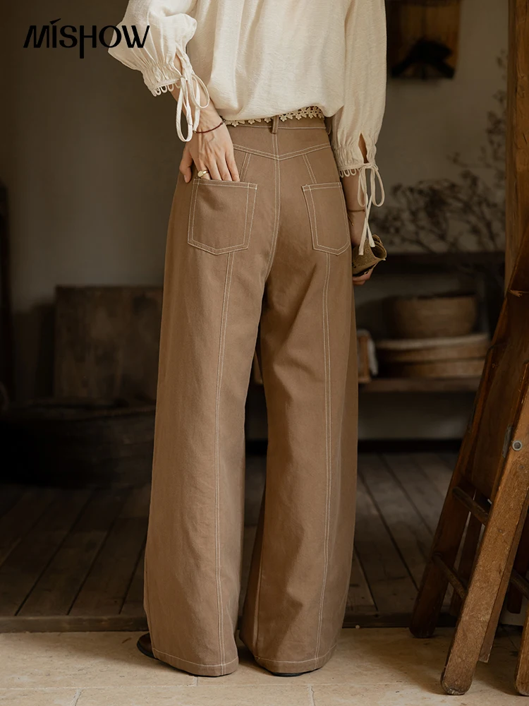 MISHOW Retro High Waisted Straight Leg Casual Pants for Women Autumn 2024 Loose Thick Floor Length Wide Leg Pants MXD41K0743