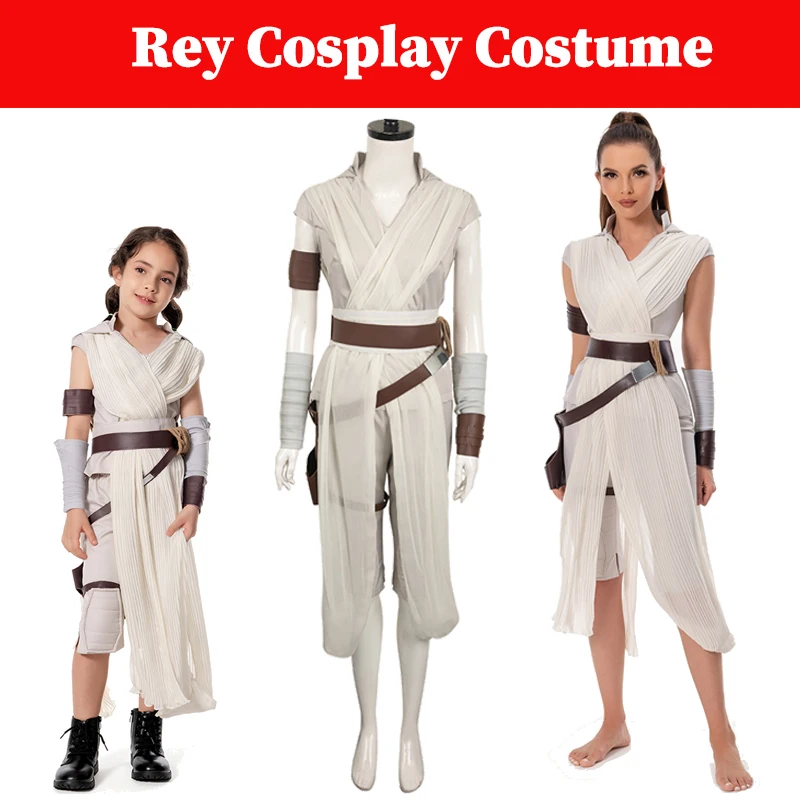 

Костюм для косплея Рей для взрослых и детей, халат, платье, космическая битва, ролевая игра, фантазия, пояс, реквизит для рук, женские маскировочные костюмы на Хэллоуин