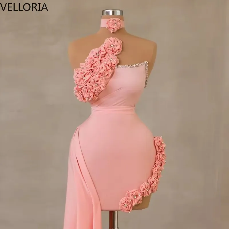 

Розовое короткое вечернее платье с 3D цветочными рюшами, роскошное сексуальное коктейльное вечернее платье с высоким разрезом и бисером в форме сердца, платье для выпускного вечера по индивидуальному заказу