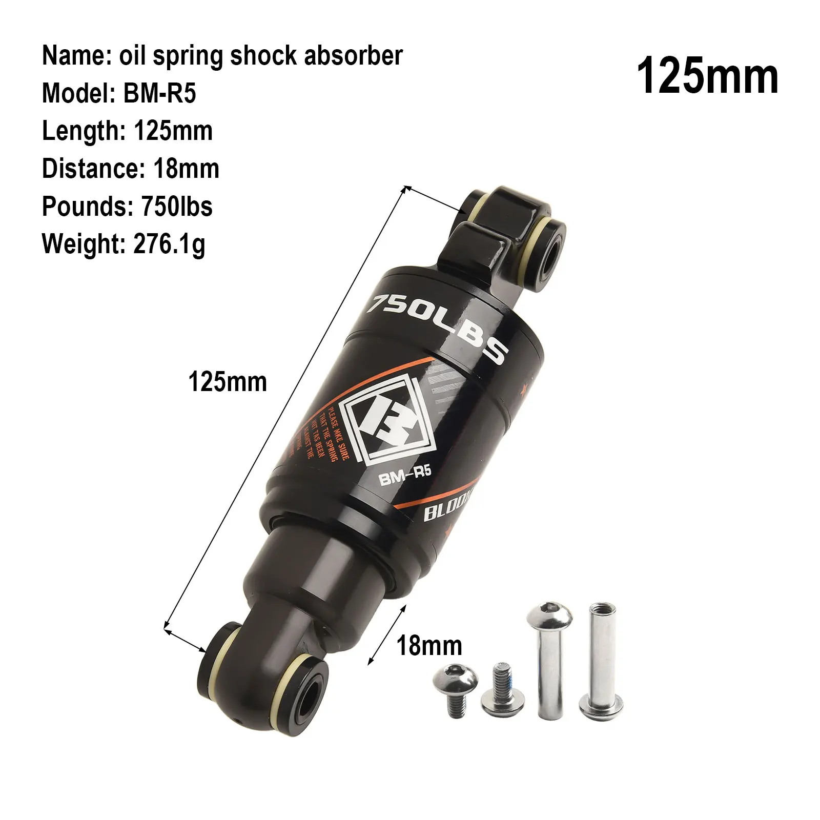 ممتص الصدمات الخلفي للدراجة 125190 مم 1000 رطل نموذج زنبركي زيتي مناسب للدراجات الجبلية والدراجات البخارية الكهربائية