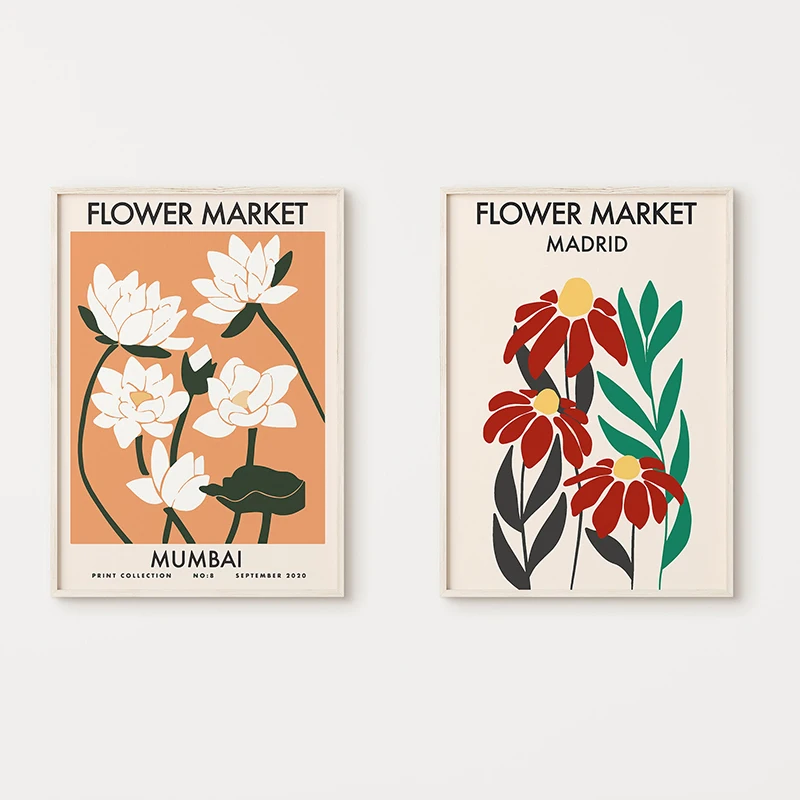 Flower Poster Canvas Painting Abstract Art Flower Market Print Nordic Style Wall Art Picture for Living Room Home Decoration