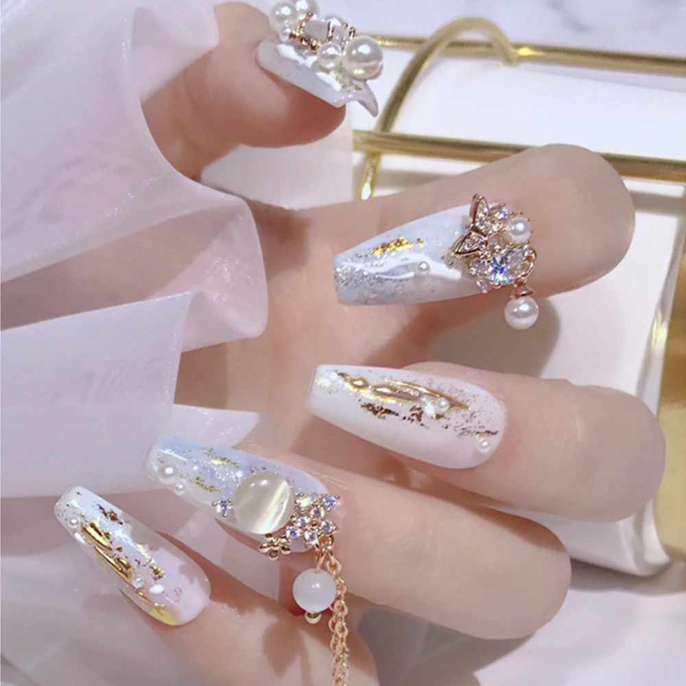 Luksusowe DIY Zawieszki do Manicure z Misiem, Metalowe Cyrkonie, Biżuteria do Paznokci, Cyrkonie do Paznokci, Kryształowe Zawieszki na Łańcuszku, Dekoracje do Paznokci