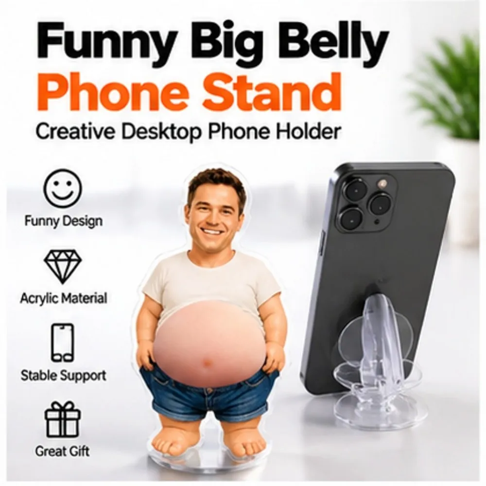 Funny Big Belly Acrylic Phone Holder Stand Creative Desk Mobile Phone Stand Cute Cartoon Phone Stand for Home Office Gift