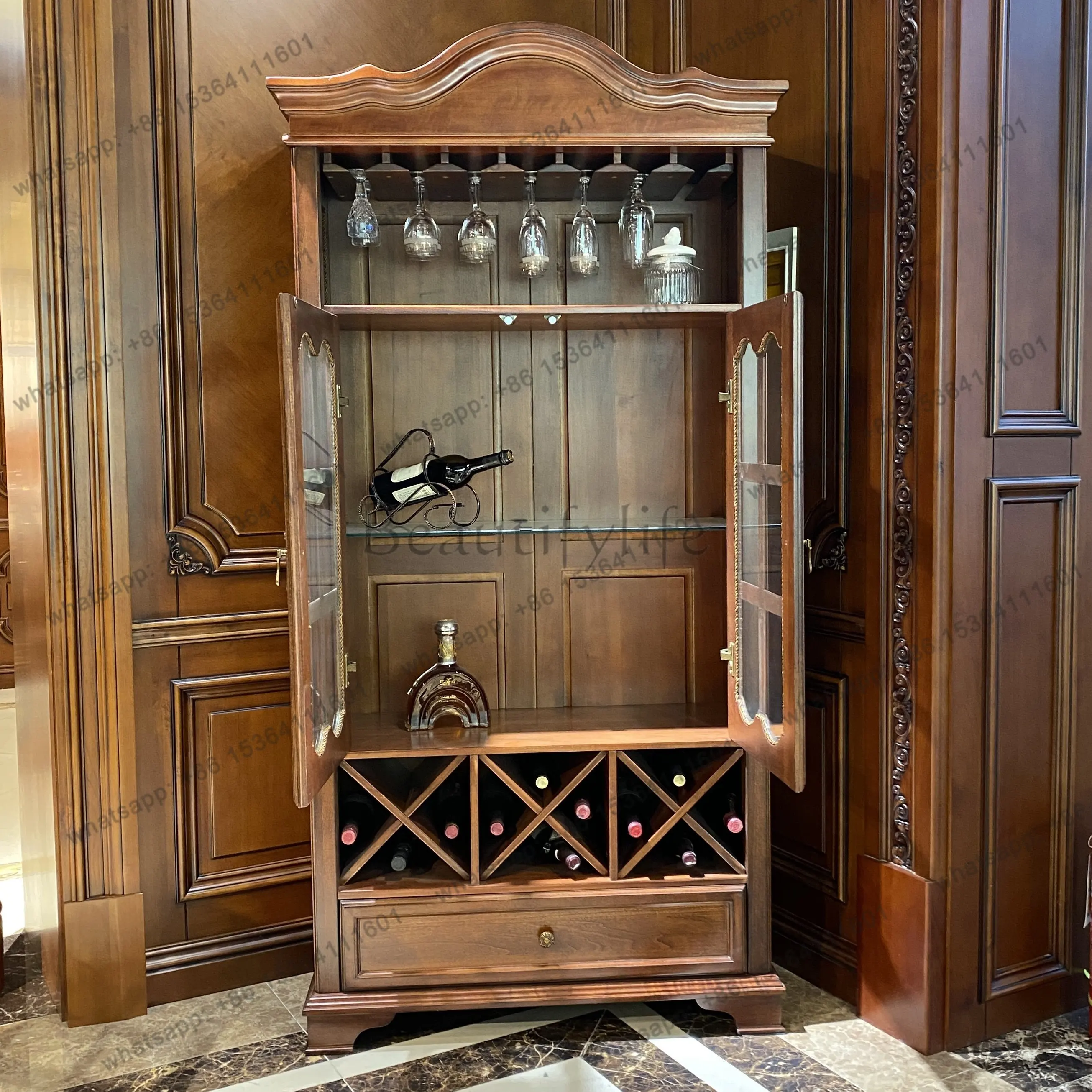 American solid wood double-door display and decoration cabinet sideboard length 947 * width 410 * height 1963mm