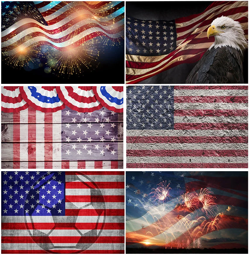 USA Independence Day Backdrop American Flag Photography Background Birthday Party Firework Celebration Decor Photobooth Banner