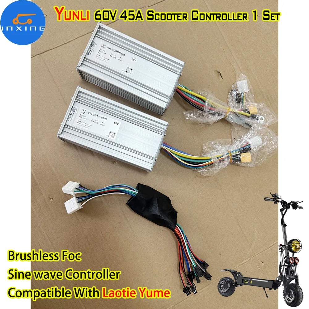 Yunli 60V 45Amp 12 Mosfets Tube Electric Scooter Controller 5 Pin Throttle Lh100 Ms668 Accelerator E Scooter Spare Parts