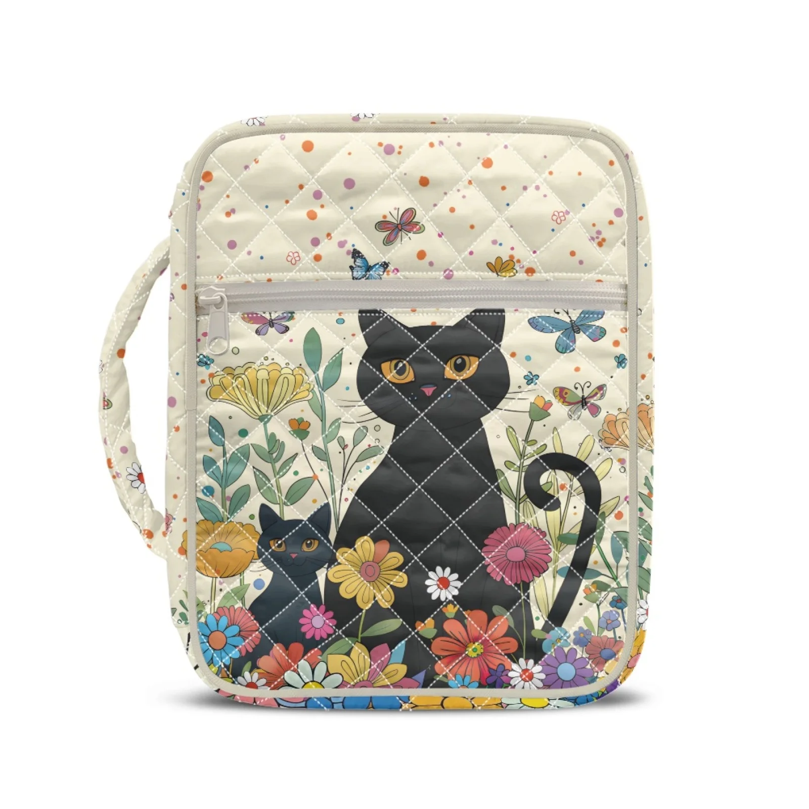 Coloranimal Black Cat Floral Bible Supplies Organizer Bag Stretch Church Study Book Carrier for Daily Scripture Reading