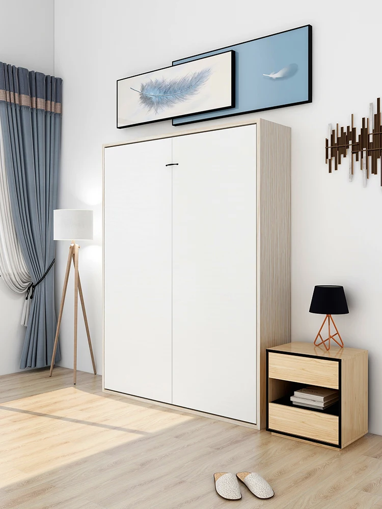 Multi-functional invisible bed, folding Murphy bed, hidden wall bed, study wardrobe, integrated side flap bed frame,