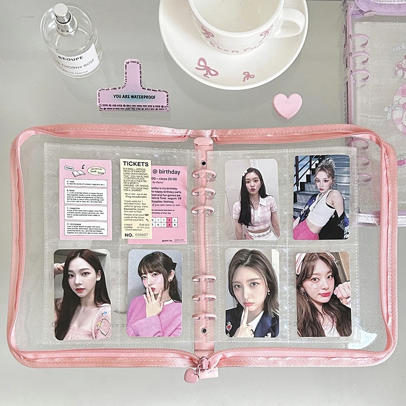 Transparente Photocard Collect Book, PVC Card Sleeve, Cat A5 Binder, Glitter Álbum de Fotos, Postais Storage Book