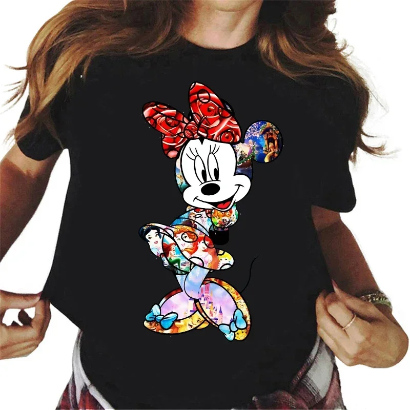 Camisetas a la moda con estampado de Mickey y Minnie Mouse para mujer, camisetas bonitas para mujer, ropa de calle Y2k, 2024