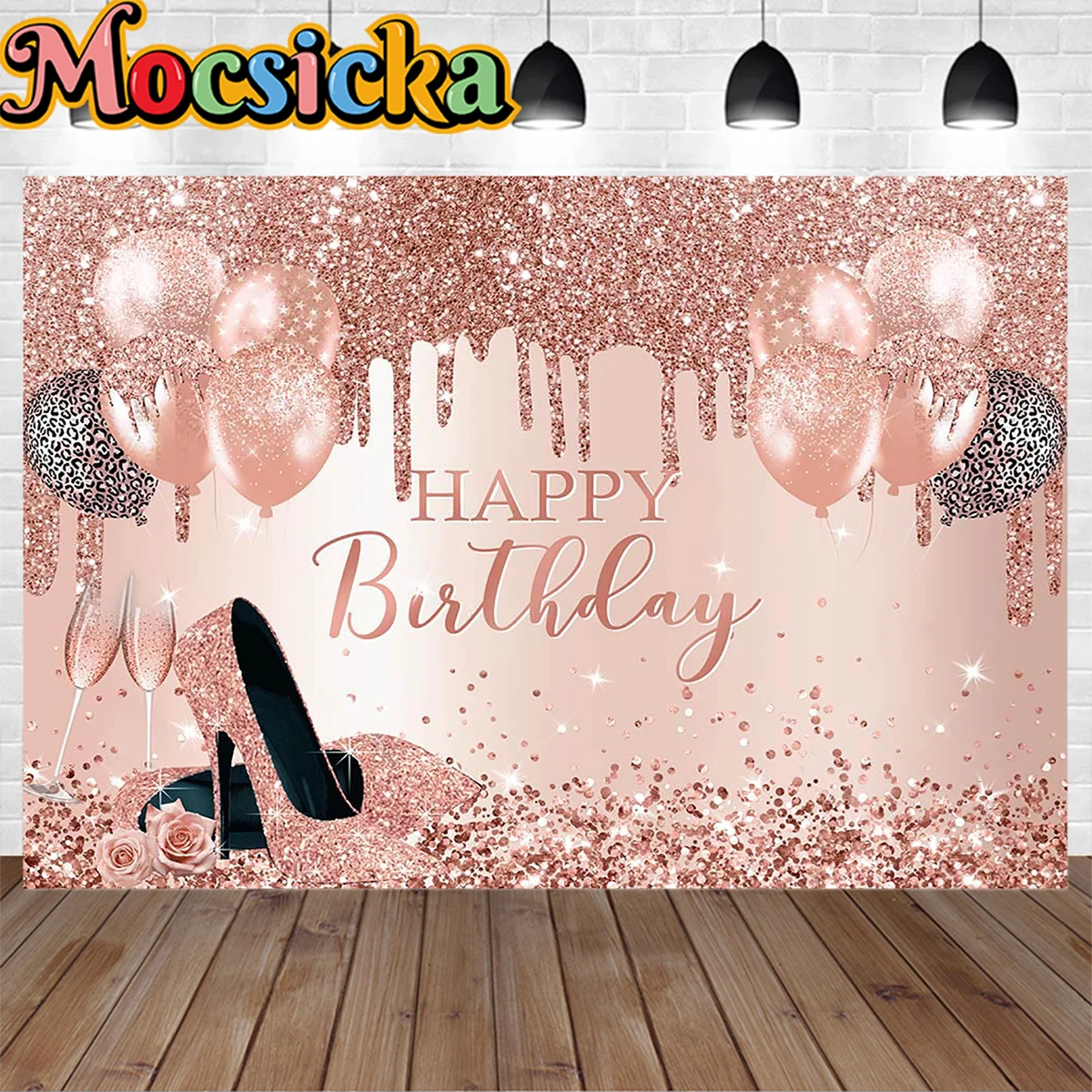 Balloon Decoration Birthday Party Glitter Background Poster Pink Sliver Dot Sweet Girl Women Photo Flower Backdrop Studio Banner