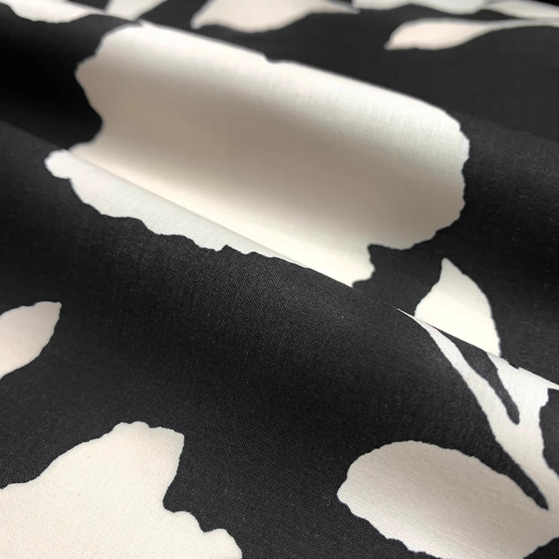 حبر أسود أبيض مطبوع 100% نسيج القطن الراقية الصينية المائية نمط قميص فستان موضة الملابس مصمم النسيج #4