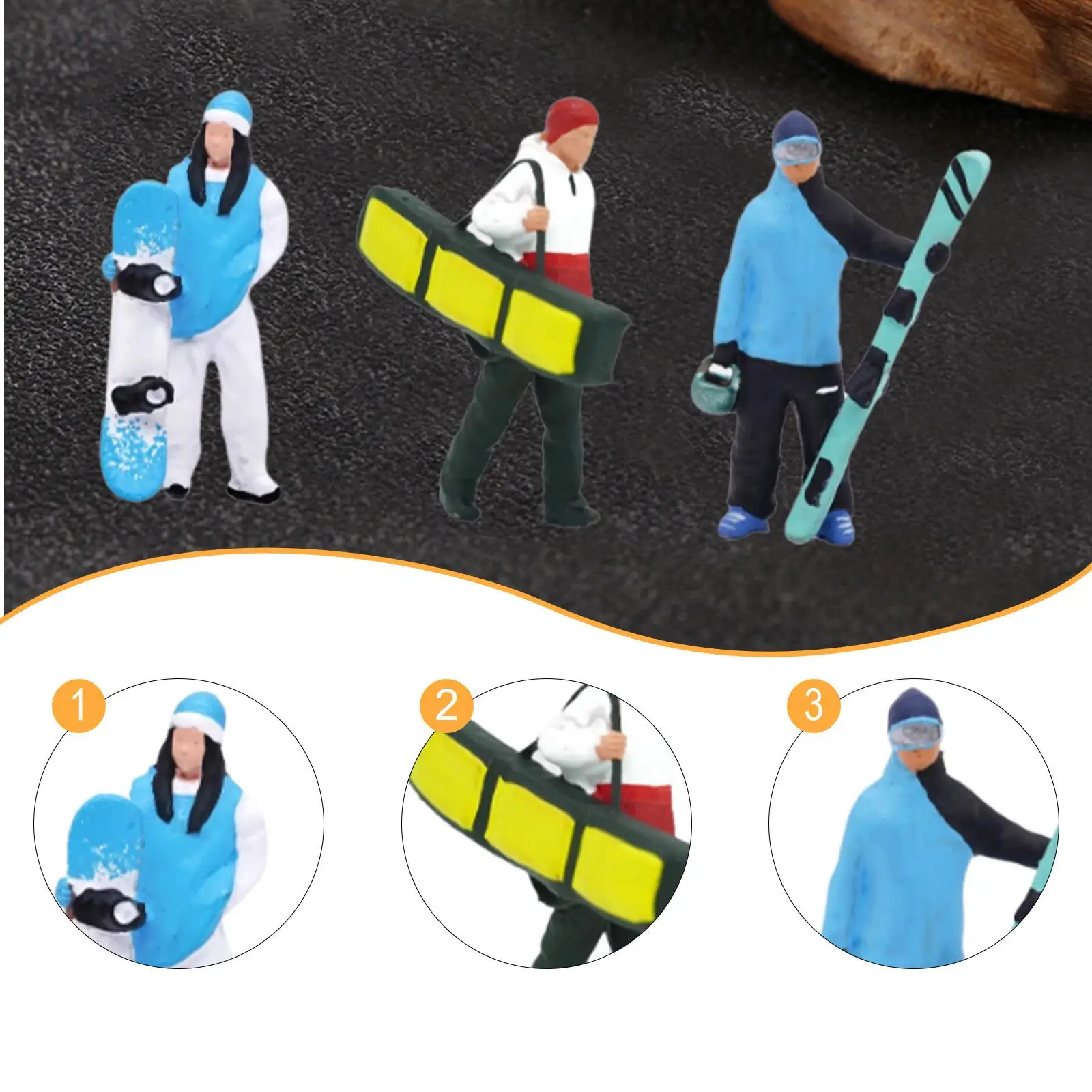 

3 Pieces 1/64 Scale Ski Figure Miniature Skier Model Collection Realistic Snowboarding Figurine for DIY Projects Fariy Garden