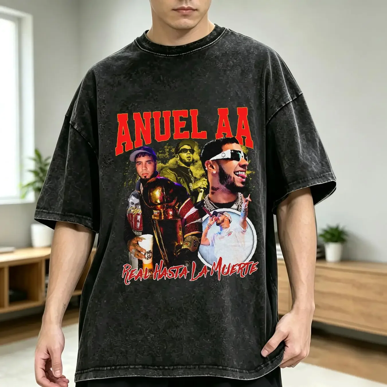 washed T Shirt Anuel AA Retro Vintage For Fan Black Size S 5XL HE735 vintage Washed homme fashion Top For Everyday Wear