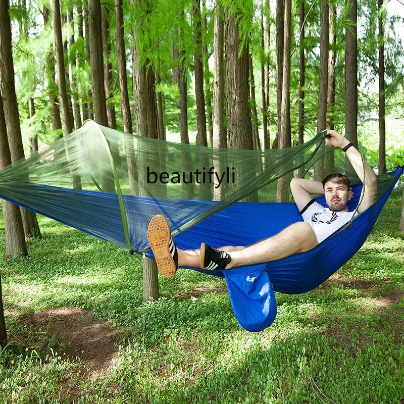 Outdoor Hammock Swing Single and Double Anti-Mosquito Quickly Open with Mosquito Net Self-Driving Camping Light Nylon Cloth