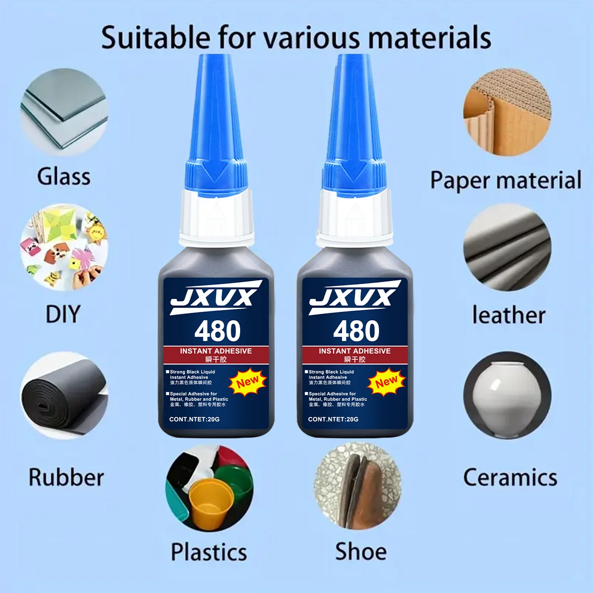 Nieuw verbeterde 401/480 supersterke secondelijm Waterbestendige noodreparatielijm Milieuvriendelijke vloeibare lijm voor het verlijmen van leer, rubber, hout en metaal 110 ml 1-5 stuks.