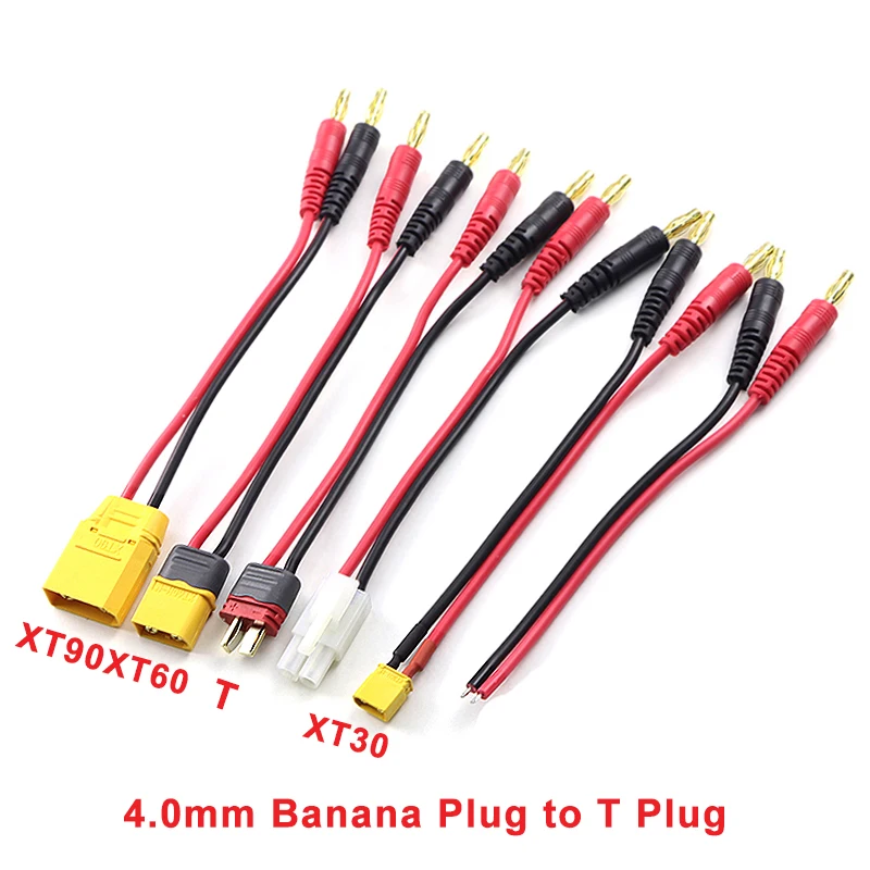 XT30 XT60 XT90 T Plug Charge Lead to 4.0mm Banana Plugs Charge Cable Silicone Wire 18AWG For Lipo Battery