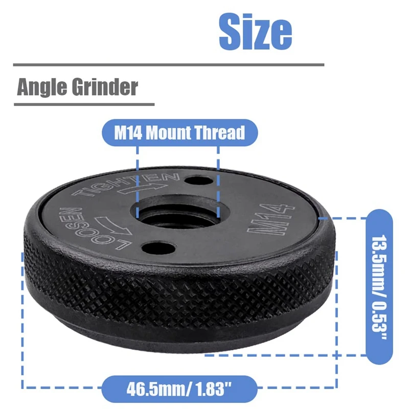 M14 Thread Angle Grinder Clamping Nut, Quick Release Nut Replacement Fast Locking Retaining Flange Nut - Black