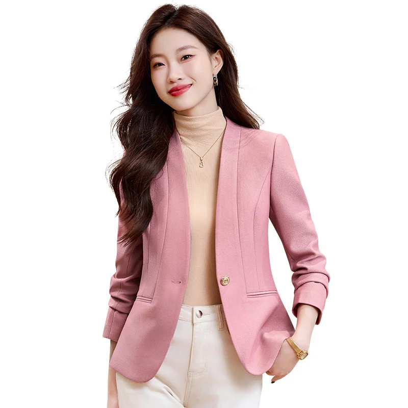 2024 Fashion Elegant Women Blazers Solid Single Button Long Sleeved Casual Suits Jacket Office Lady Coat Spring Autumn Outerwear
