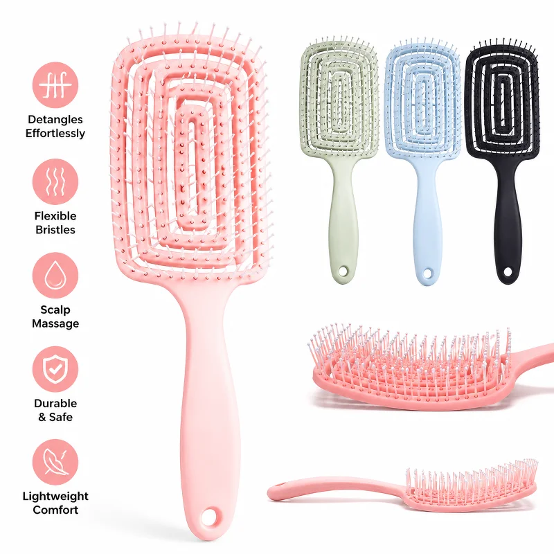 1PC Detangling Hair Brush, Flexible Bristle Scalp Massage Comb, Lightweight Wet Dry Hairbrush for Curly Straight Hair Styling