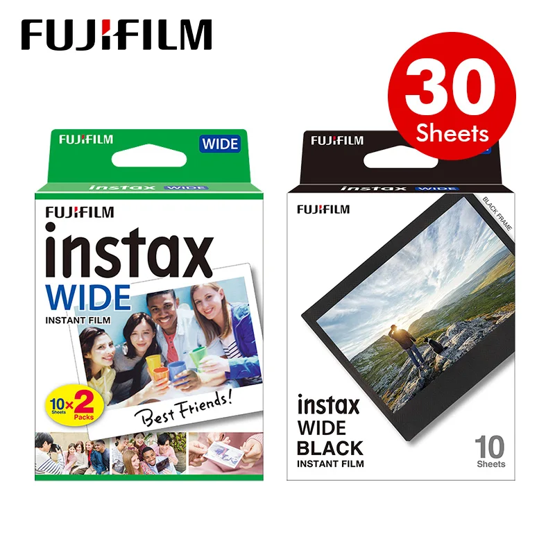 Fujifilm Instax 10/50/100 Sheets White Wide Film Black Border Edge Paper For Fuji Instant Camera 210 300 400 Link Wide Printer