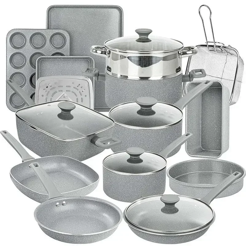 20pcs Desert Cookware Collection by Granitestone - Pans, Pots, Kitchen in a Box, Bake, Steam and Fry. Sets available in Cream