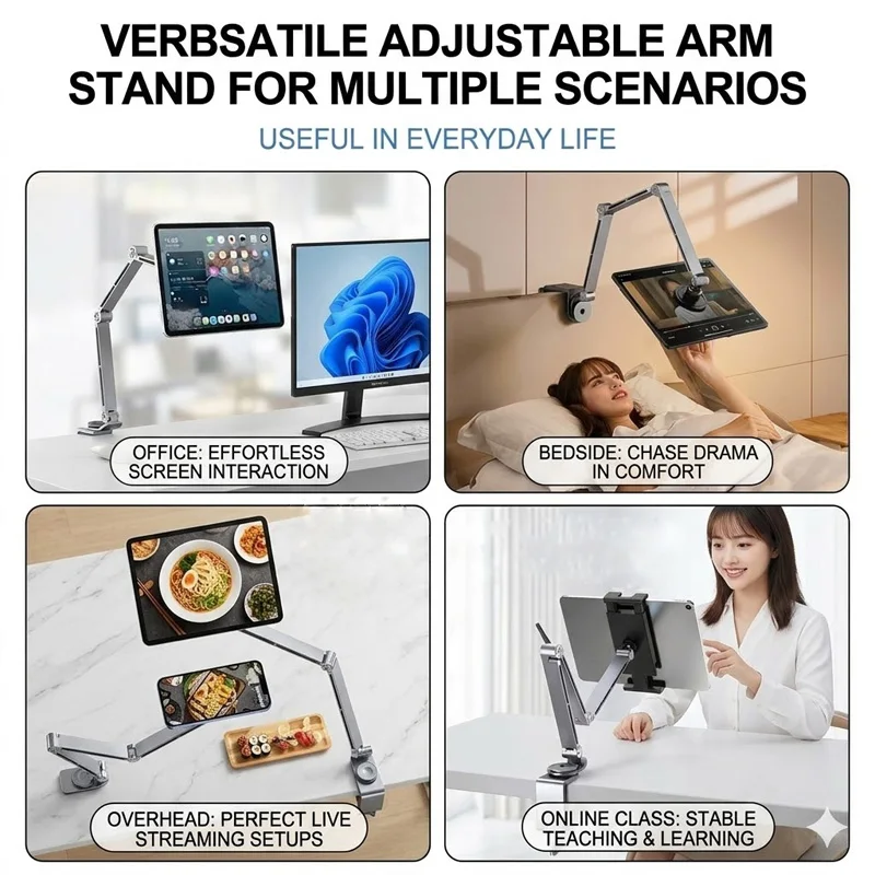 iPad Mount for Desk Aluminum Alloy Tablet Magnetic Stand Foldable Arm Holder Mount for 4.7-15.6 Screen Phone,Monitor,Galaxy